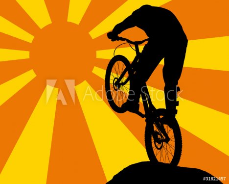 Silhouette of a man on muontain bike - 900868339