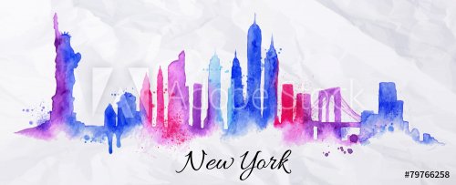 Silhouette watercolor New york - 901147209