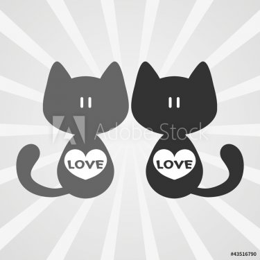 Simple romantic love card two cute cats