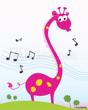 Singing giraffe. Funny jungle giraffe sing a song. VECTOR.