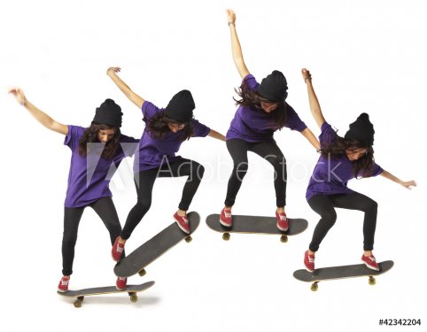 skateboard jump sequence woman isolated - 900453154