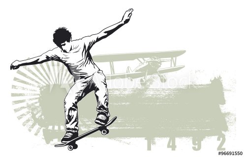 skater jump with grunge grey banner - 901146977