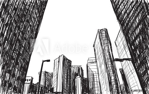 sketch city scape building in Tokyo hand draw illustration vector
