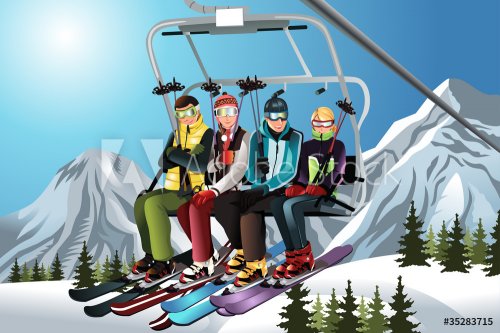 Skiers on the ski lift