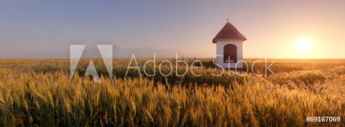 Slovakia countryside with chapel - panorama