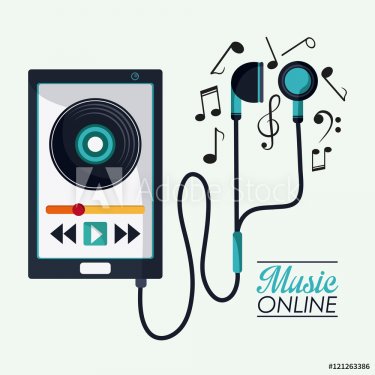 Smartphone music note and headphone icon. Music online and media  theme. Colorful design. Vector illustration