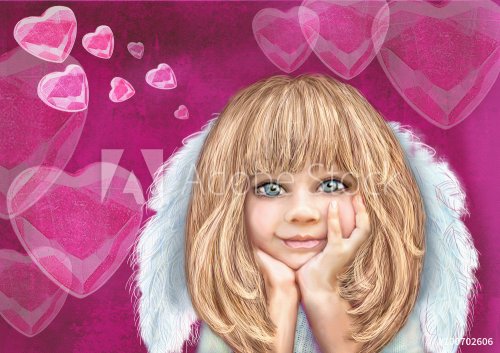 Smiling cupid girl. Angel. Love.Holiday background - 901146371