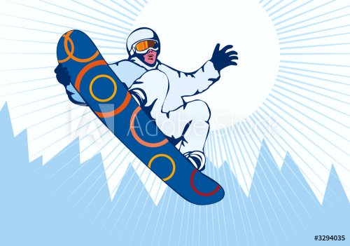 snowboarder jumping blue mountains - 900238370