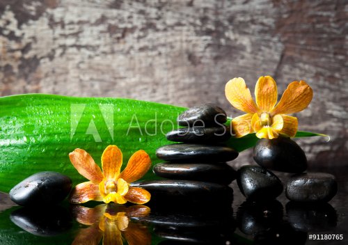 spa concept zen stones and orchid,wood background - 901145293