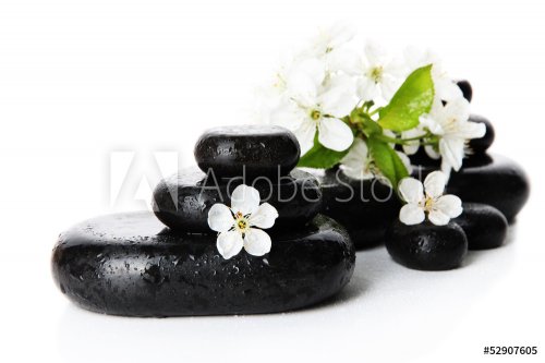 Spa stones and white flowers isolated on white - 901140926