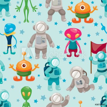 spaceman and ufo seamless pattern - 900462547