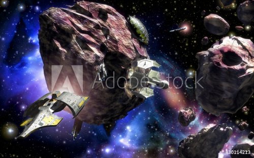 spaceship asteroid field space base - 900462530