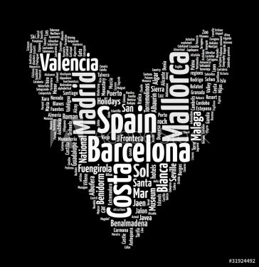 Spain Words Heart isolated on black background - 900954875