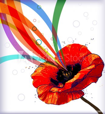 sparkling red poppy with colored ribbons