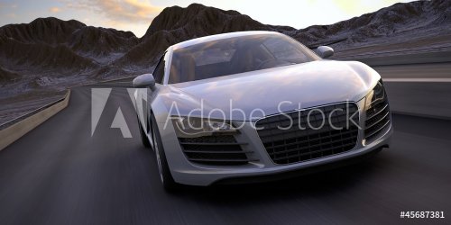 sport car fast run under a desert sunset 3d rendering - 901140745