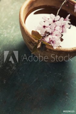spring flowers in wooden bowl