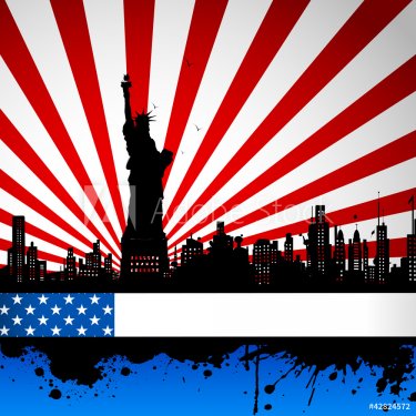 Statue of Liberty on American Flag Backdrop - 900488586