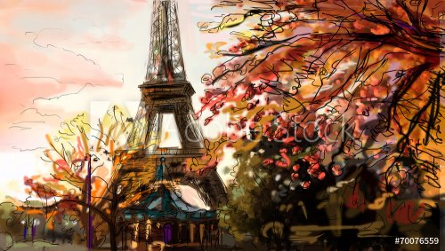Street in paris. Eiffel tower -  illustration - 901147222