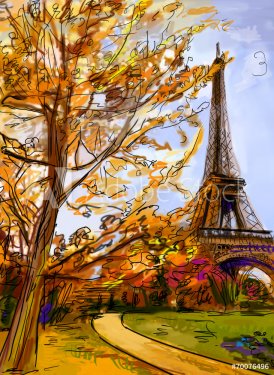 Street in paris. Eiffel tower -  illustration - 901147225