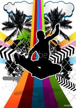 Summer abstract background design with skateboarder silhouette. - 901142506