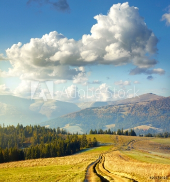 Summer landscape. Clouds and mountain road