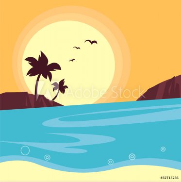 Summer & travel: silhouette of beach sunset - Retro. - 900706085