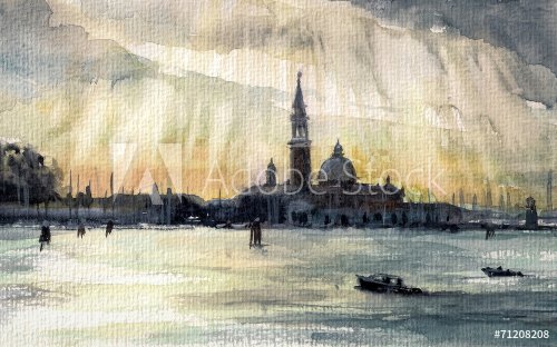 Sunset in Venice.Picture created with watercolots. - 901153781