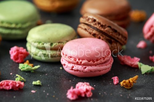 Sweet colorful macarons dessert, almond cake, cookies. selected focus.