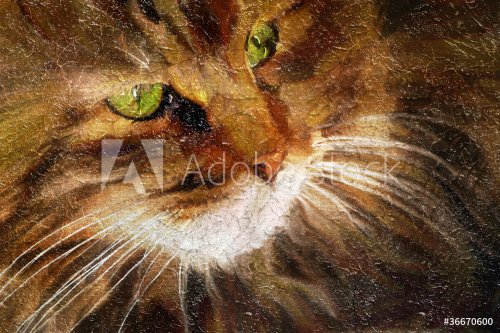 Tabby cat close-up. Simulation of old painting style