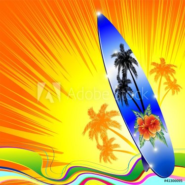 Tavola da Surf Mare ai Tropici-Surf on Tropical Seascape-Vector