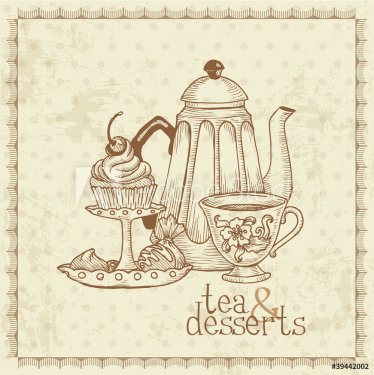 Tea and Desserts - Vintage Menu Card in vector - 900600947