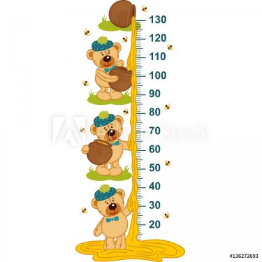 teddy bear and honey height measure - vector illustration, eps