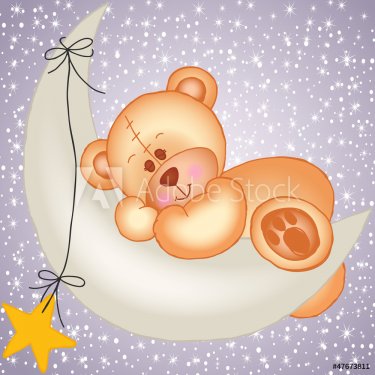 Teddy bear sleeping on a moon - 900949573