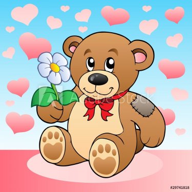 Teddy bear with flower and hearts - 900492247
