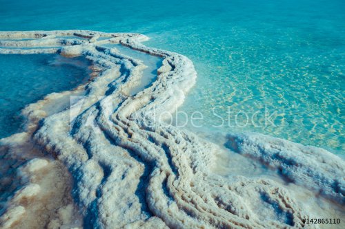 Texture of Dead sea. Salt sea shore - 901149124