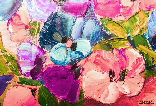 texture oil painting flowers, painting vivid flowers - 901151902
