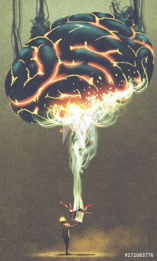 the boy opening a magic box with glowing huge brain from inside, digital art ... - 901153812