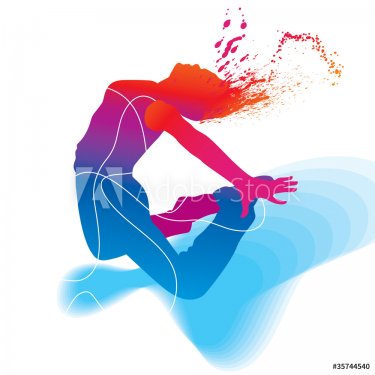 The dancer. Colorful silhouette on abstract background. Vector