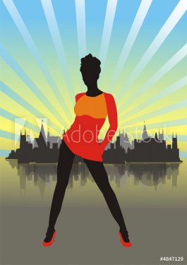 The elegant girl on a background of city - 900459980