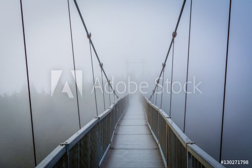The Mile High Swinging Bridge in fog, at Grandfather Mountain, N - 901154152