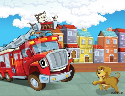 The red firetruck - duty - illustration for the children