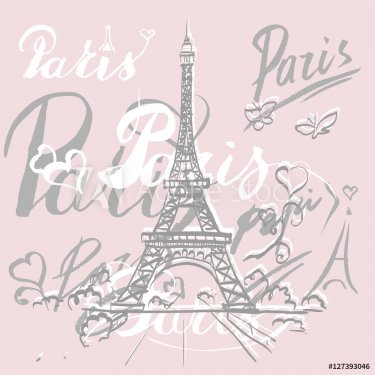 tour Eiffel romantic vector illustration heart frame - 901151311