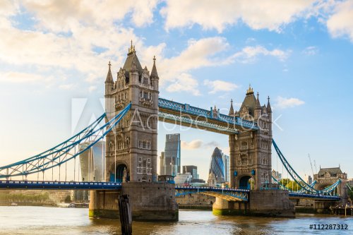 Tower Bridge in London during sunset with London’s financial district at the ... - 901149757