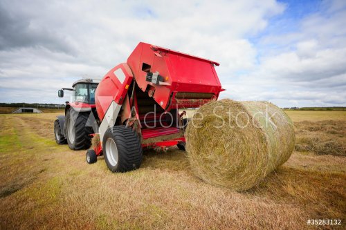 tractor collecting haystack in the field - 900354207
