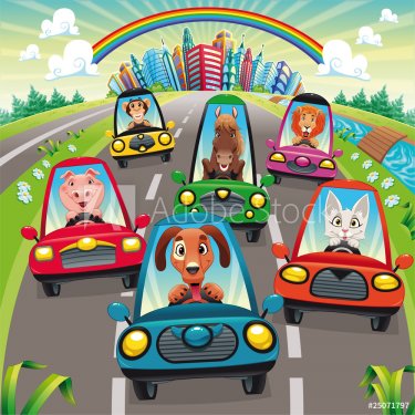 Traffic on the road. Vector illustration, isolated objects.