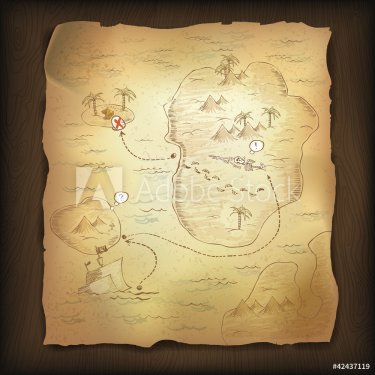 Treasure map on wooden background. - 901142109