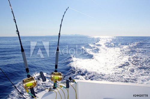 Trolling offshore fisherboat rod reels wake sea