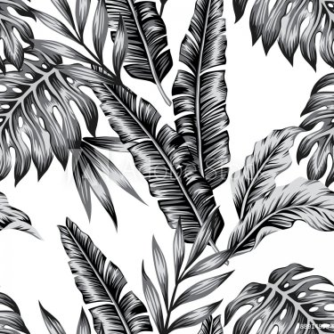 tropical plants trendy seamless background - 901152911