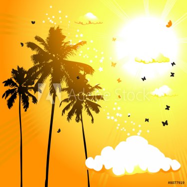 Tropical sunset, palm trees - 900459947