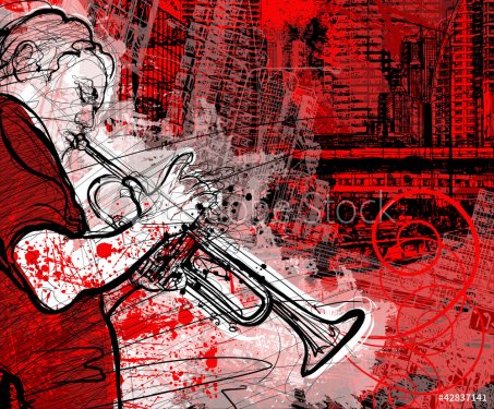 trumpeter on a grunge cityscape background - 900463985